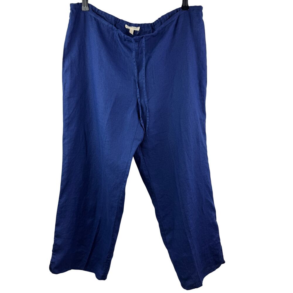 Eileen Fisher Navy Blue Crop Pants Irish Linen High-Rise Wide-Leg Size Medium M - Picture 1 of 7